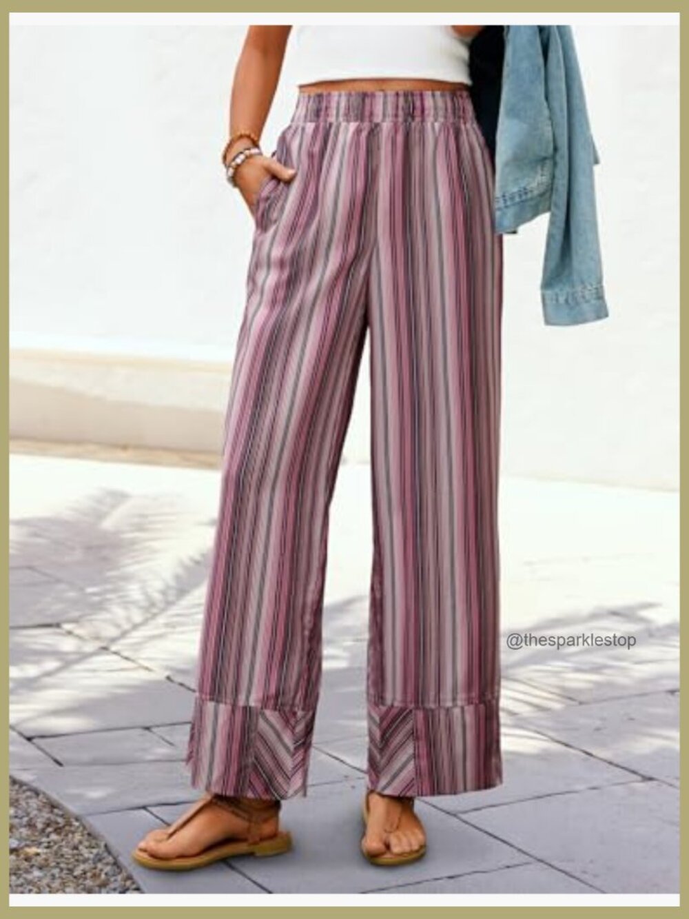 Women's Striped Wide Leg High Waisted Flowy Palazzo Pants Casual Summer Lounge - Picture 3 of 6